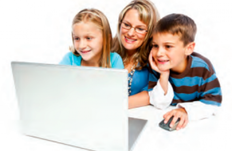 family looking at laptop screen