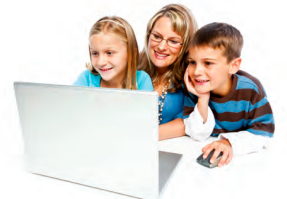 family looking at laptop screen